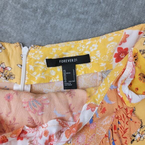 Forever 21 Womens Mini Skirt L Patchwork Floral Ruffle Hem Cottagecore Style - Picture 4 of 10